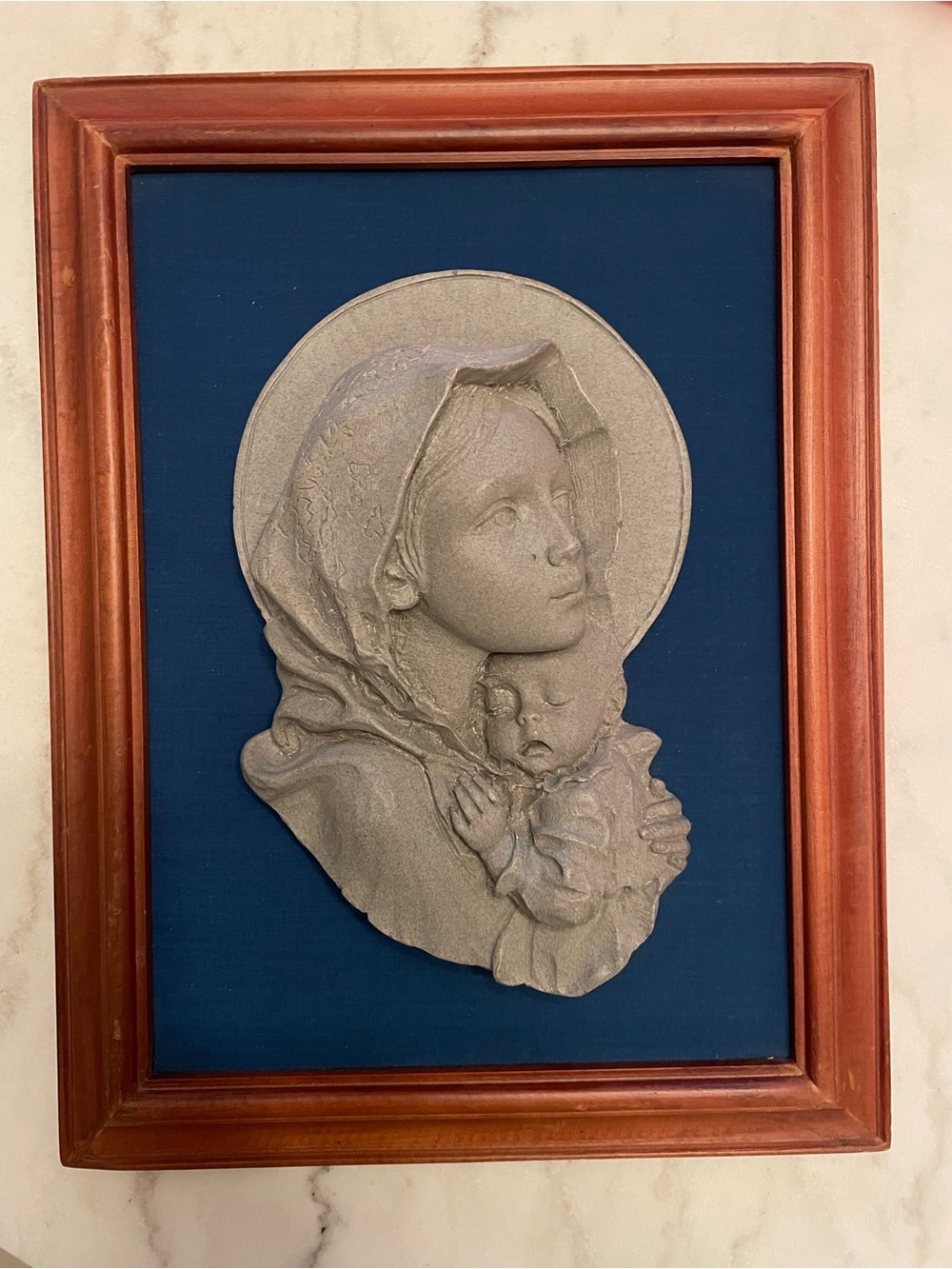 Vintage 3D Madonna and Child framed wall art plaque